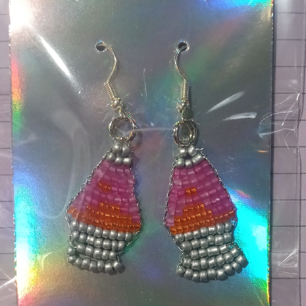 Elegant Pink and Orange Beaded Earrings